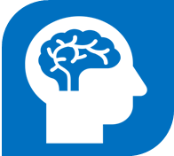 Blue and white picture of head and brain